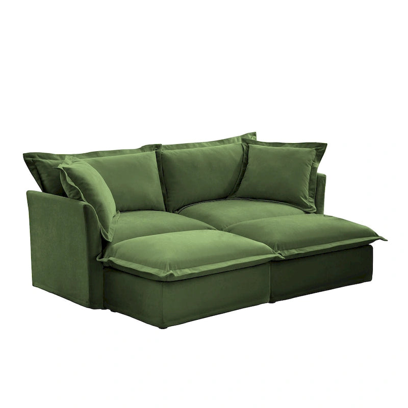 Sofá Modular Seccional de Chenilla con Otomanas, 2–4 Asientos (Azul / Negro / Crema / Verde)