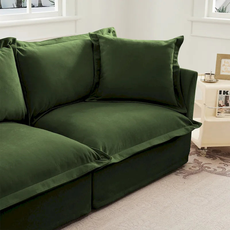 Sofá Modular Seccional de Chenilla con Otomanas, 2–4 Asientos (Azul / Negro / Crema / Verde)
