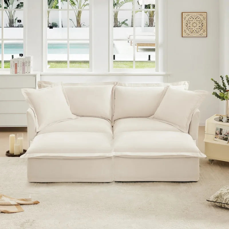 Sofá Modular Seccional de Chenilla con Otomanas, 2–4 Asientos (Azul / Negro / Crema / Verde)