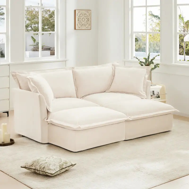 Sofá Modular Seccional de Chenilla con Otomanas, 2–4 Asientos (Azul / Negro / Crema / Verde)