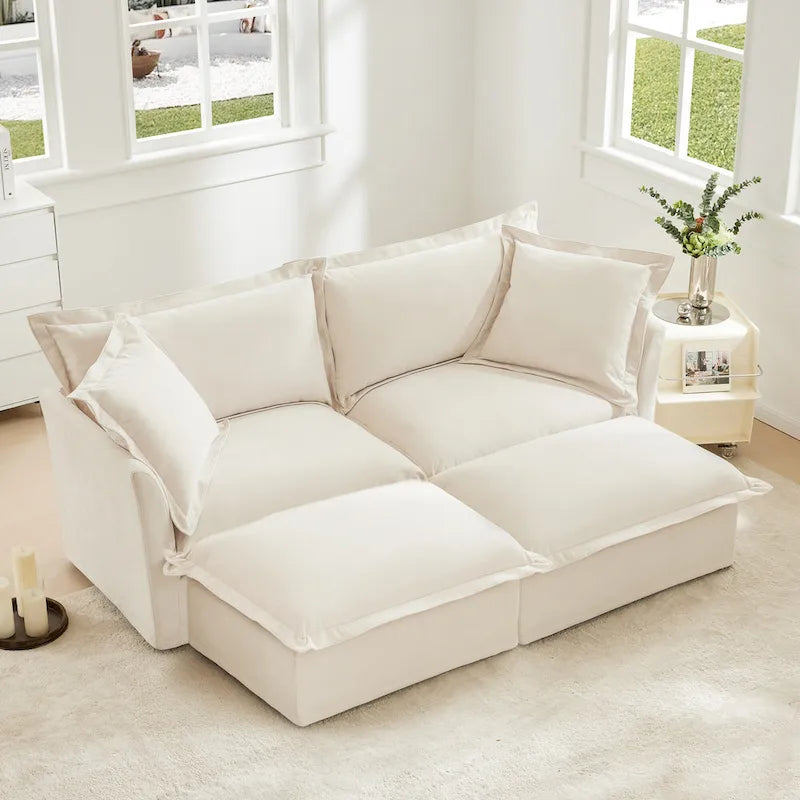 Sofá Modular Seccional de Chenilla con Otomanas, 2–4 Asientos (Azul / Negro / Crema / Verde)