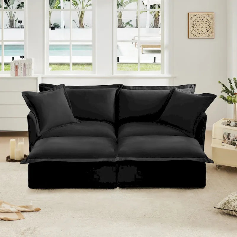 Sofá Modular Seccional de Chenilla con Otomanas, 2–4 Asientos (Azul / Negro / Crema / Verde)
