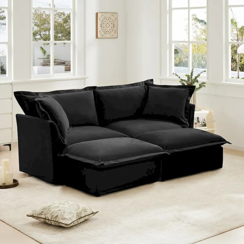 Sofá Modular Seccional de Chenilla con Otomanas, 2–4 Asientos (Azul / Negro / Crema / Verde)