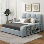 Cama Queen Plataforma Blanca / Gris con Mesita de Noche Multimedia – 1 Persona
