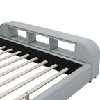 Cama Queen Plataforma Blanca / Gris con Mesita de Noche Multimedia – 1 Persona