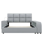 Cama Queen Plataforma Blanca / Gris con Mesita de Noche Multimedia – 1 Persona