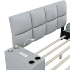 Cama Queen Plataforma Blanca / Gris con Mesita de Noche Multimedia – 1 Persona
