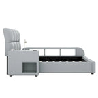 Cama Queen Plataforma Blanca / Gris con Mesita de Noche Multimedia – 1 Persona