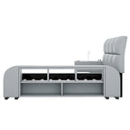 Cama Queen Plataforma Blanca / Gris con Mesita de Noche Multimedia – 1 Persona