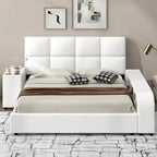 Cama Queen Plataforma Blanca / Gris con Mesita de Noche Multimedia – 1 Persona