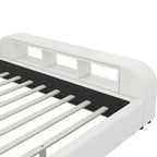 Cama Queen Plataforma Blanca / Gris con Mesita de Noche Multimedia – 1 Persona