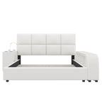 Cama Queen Plataforma Blanca / Gris con Mesita de Noche Multimedia – 1 Persona