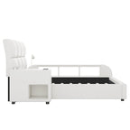 Cama Queen Plataforma Blanca / Gris con Mesita de Noche Multimedia – 1 Persona