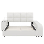 Cama Queen Plataforma Blanca / Gris con Mesita de Noche Multimedia – 1 Persona