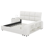 Cama Queen Plataforma Blanca / Gris con Mesita de Noche Multimedia – 1 Persona