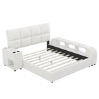 Cama Queen Plataforma Blanca / Gris con Mesita de Noche Multimedia – 1 Persona