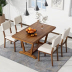 Juego de comedor de madera maciza de 5 piezas de nogal/natural, capacidad para 4 a 6 personas