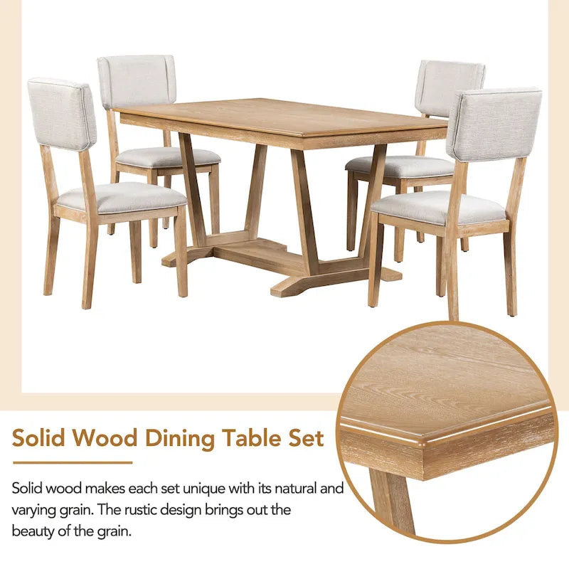 Juego de comedor de madera maciza de 5 piezas de nogal/natural, capacidad para 4 a 6 personas