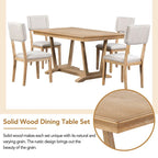 Juego de comedor de madera maciza de 5 piezas de nogal/natural, capacidad para 4 a 6 personas