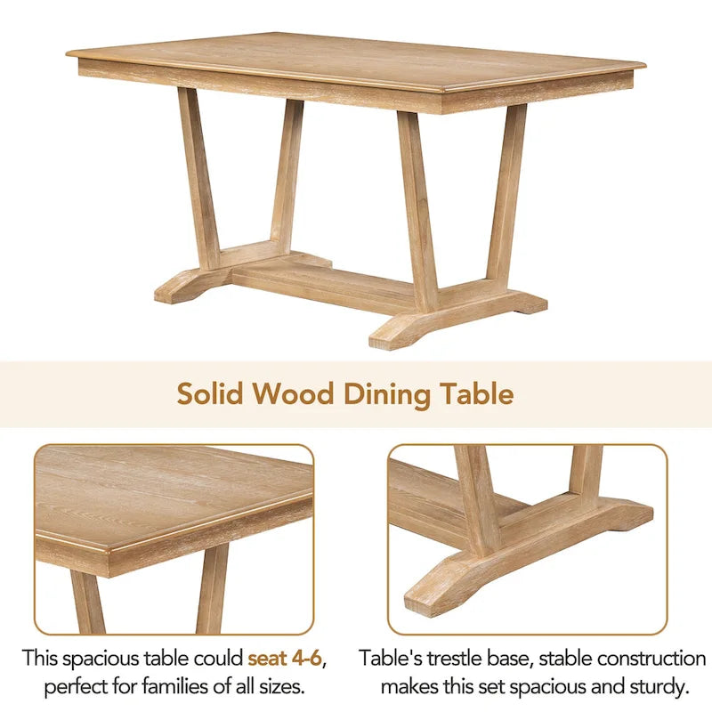 Juego de comedor de madera maciza de 5 piezas de nogal/natural, capacidad para 4 a 6 personas