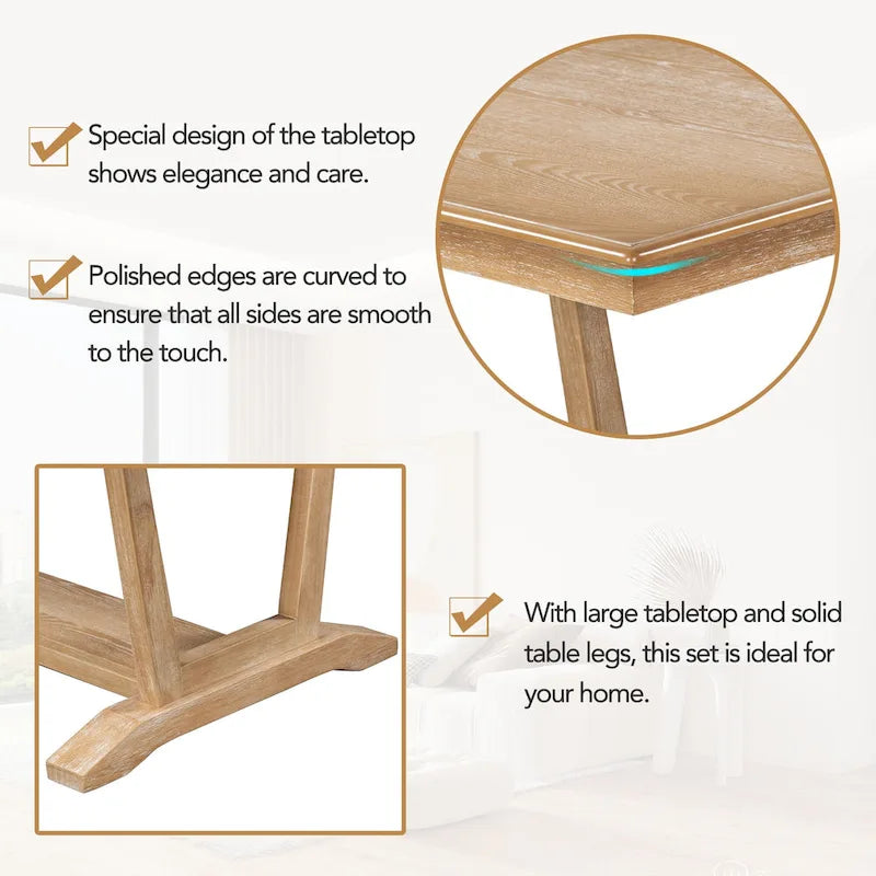 Juego de comedor de madera maciza de 5 piezas de nogal/natural, capacidad para 4 a 6 personas
