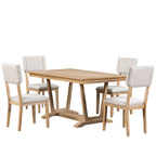 Juego de comedor de madera maciza de 5 piezas de nogal/natural, capacidad para 4 a 6 personas