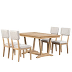 Juego de comedor de madera maciza de 5 piezas de nogal/natural, capacidad para 4 a 6 personas