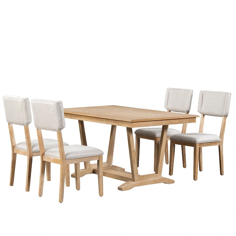 Juego de comedor de madera maciza de 5 piezas de nogal/natural, capacidad para 4 a 6 personas