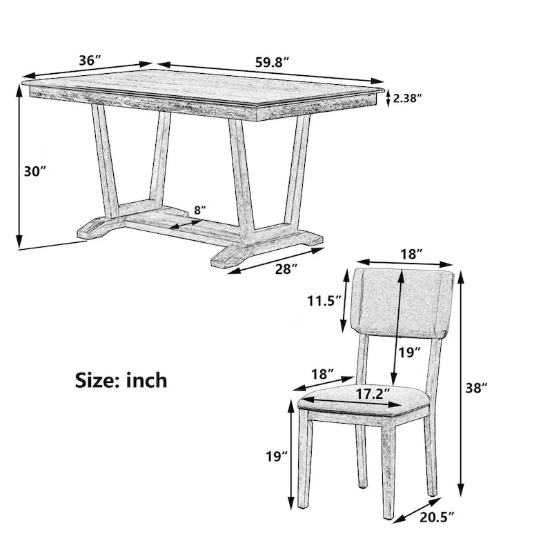 Juego de comedor de madera maciza de 5 piezas de nogal/natural, capacidad para 4 a 6 personas