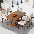 Juego de comedor de madera maciza de 5 piezas de nogal/natural, capacidad para 4 a 6 personas