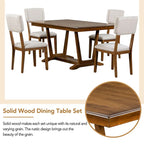Juego de comedor de madera maciza de 5 piezas de nogal/natural, capacidad para 4 a 6 personas