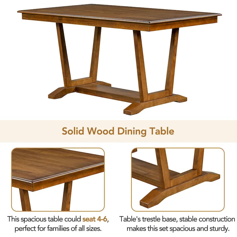 Juego de comedor de madera maciza de 5 piezas de nogal/natural, capacidad para 4 a 6 personas