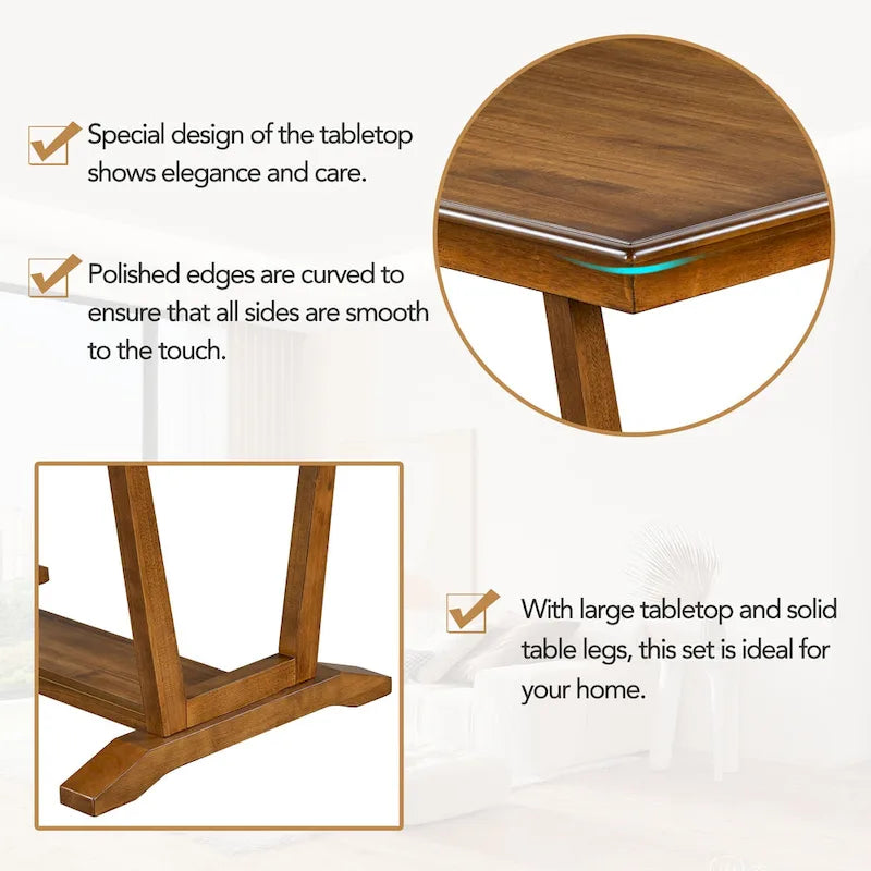 Juego de comedor de madera maciza de 5 piezas de nogal/natural, capacidad para 4 a 6 personas