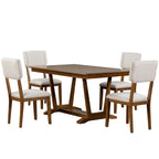 Juego de comedor de madera maciza de 5 piezas de nogal/natural, capacidad para 4 a 6 personas