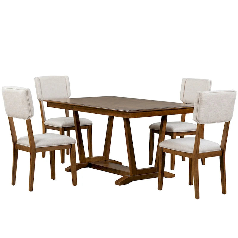 Juego de comedor de madera maciza de 5 piezas de nogal/natural, capacidad para 4 a 6 personas