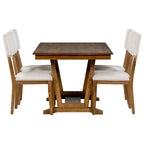 Juego de comedor de madera maciza de 5 piezas de nogal/natural, capacidad para 4 a 6 personas