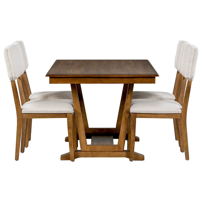 Juego de comedor de madera maciza de 5 piezas de nogal/natural, capacidad para 4 a 6 personas