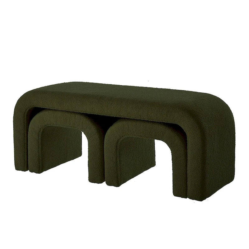 Banco otomano Teddy en forma de U verde oscuro, juego de 3, hasta 4 personas