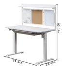 Escritorio eléctrico de pie blanco con cajón y panel trasero, altura ajustable, 140 cm, 1 persona