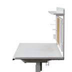 Escritorio eléctrico de pie blanco con cajón y panel trasero, altura ajustable, 140 cm, 1 persona
