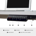 Escritorio eléctrico de pie blanco con cajón y panel trasero, altura ajustable, 140 cm, 1 persona