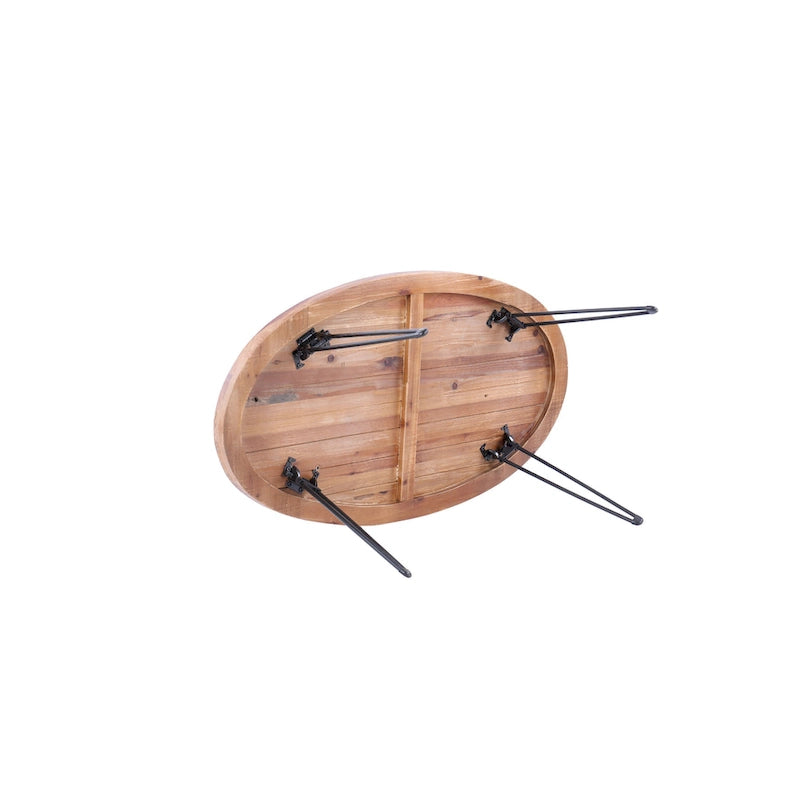 Mesa de centro ovalada de madera natural recuperada y plegable - 24.00 x 44.00 x 18.00