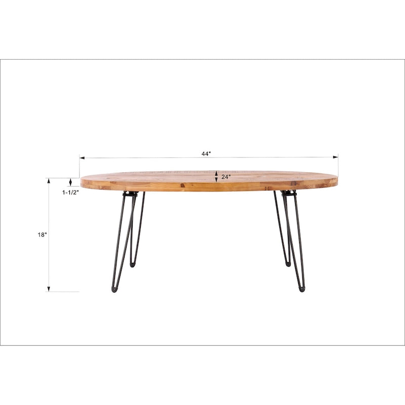 Mesa de centro ovalada de madera natural recuperada y plegable - 24.00 x 44.00 x 18.00