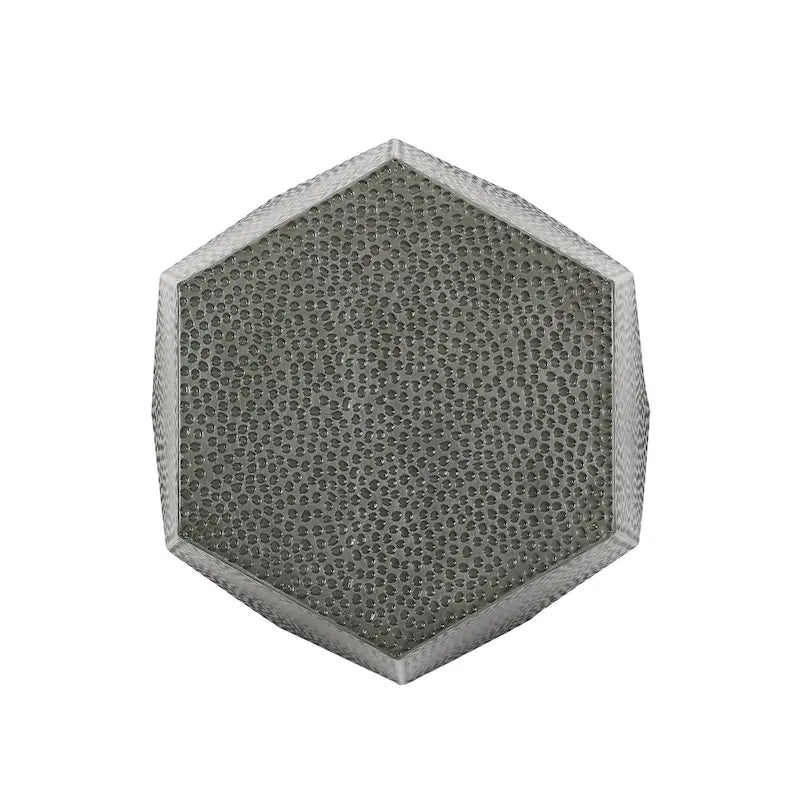 Mesa auxiliar geométrica de hierro martillado en oro/plata/bronce antiguo cepillado, 1 pieza