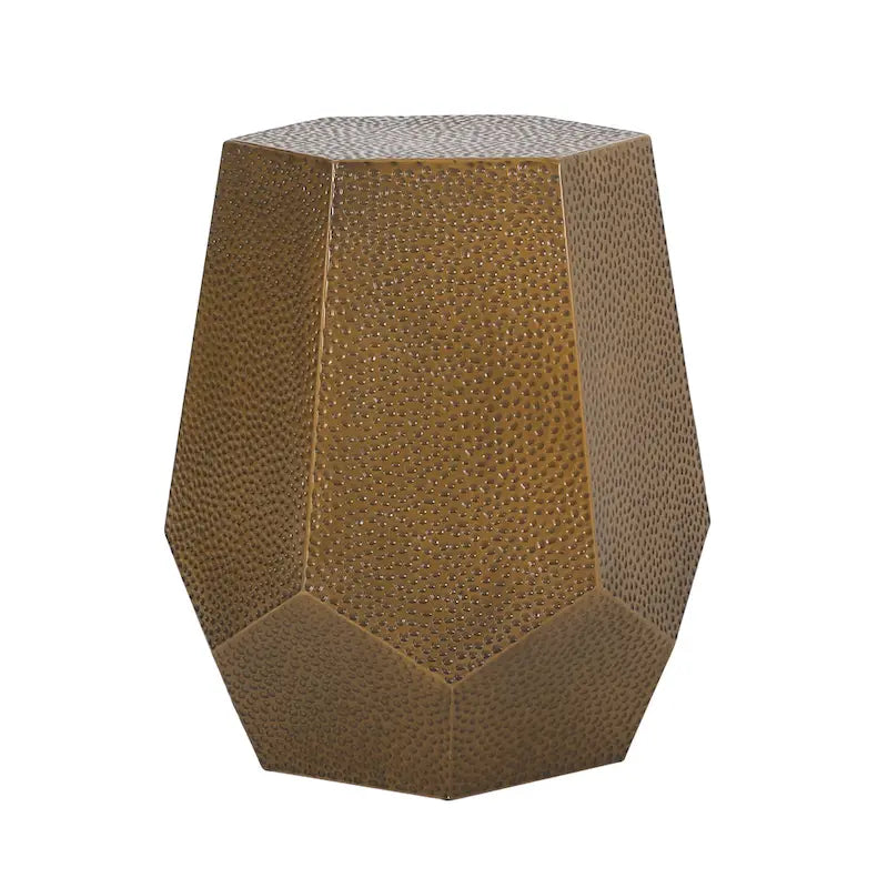 Mesa auxiliar geométrica de hierro martillado en oro/plata/bronce antiguo cepillado, 1 pieza