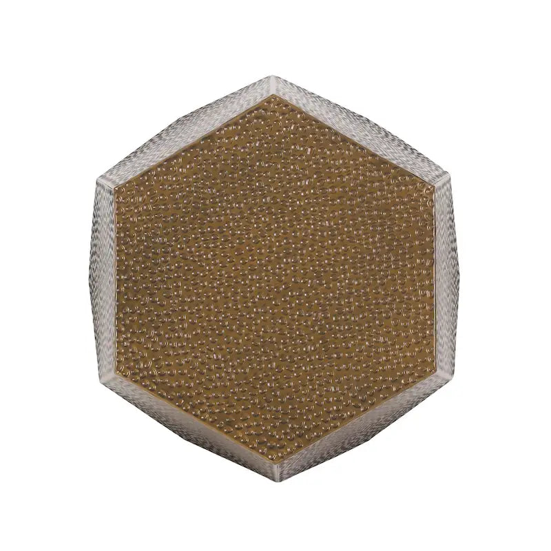 Mesa auxiliar geométrica de hierro martillado en oro/plata/bronce antiguo cepillado, 1 pieza