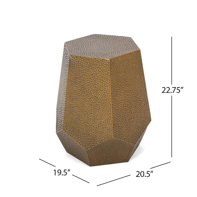 Mesa auxiliar geométrica de hierro martillado en oro/plata/bronce antiguo cepillado, 1 pieza