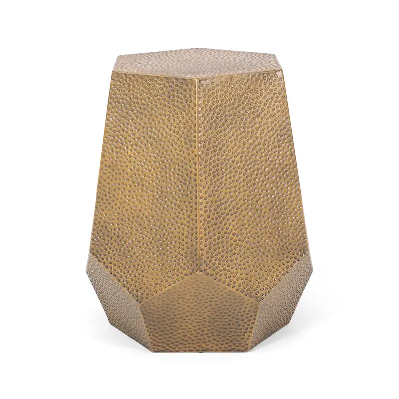 Mesa auxiliar geométrica de hierro martillado en oro/plata/bronce antiguo cepillado, 1 pieza