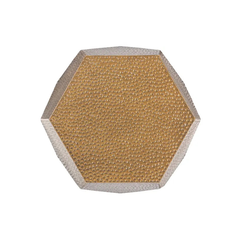 Mesa auxiliar geométrica de hierro martillado en oro/plata/bronce antiguo cepillado, 1 pieza