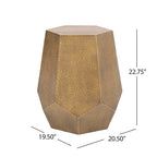 Mesa auxiliar geométrica de hierro martillado en oro/plata/bronce antiguo cepillado, 1 pieza